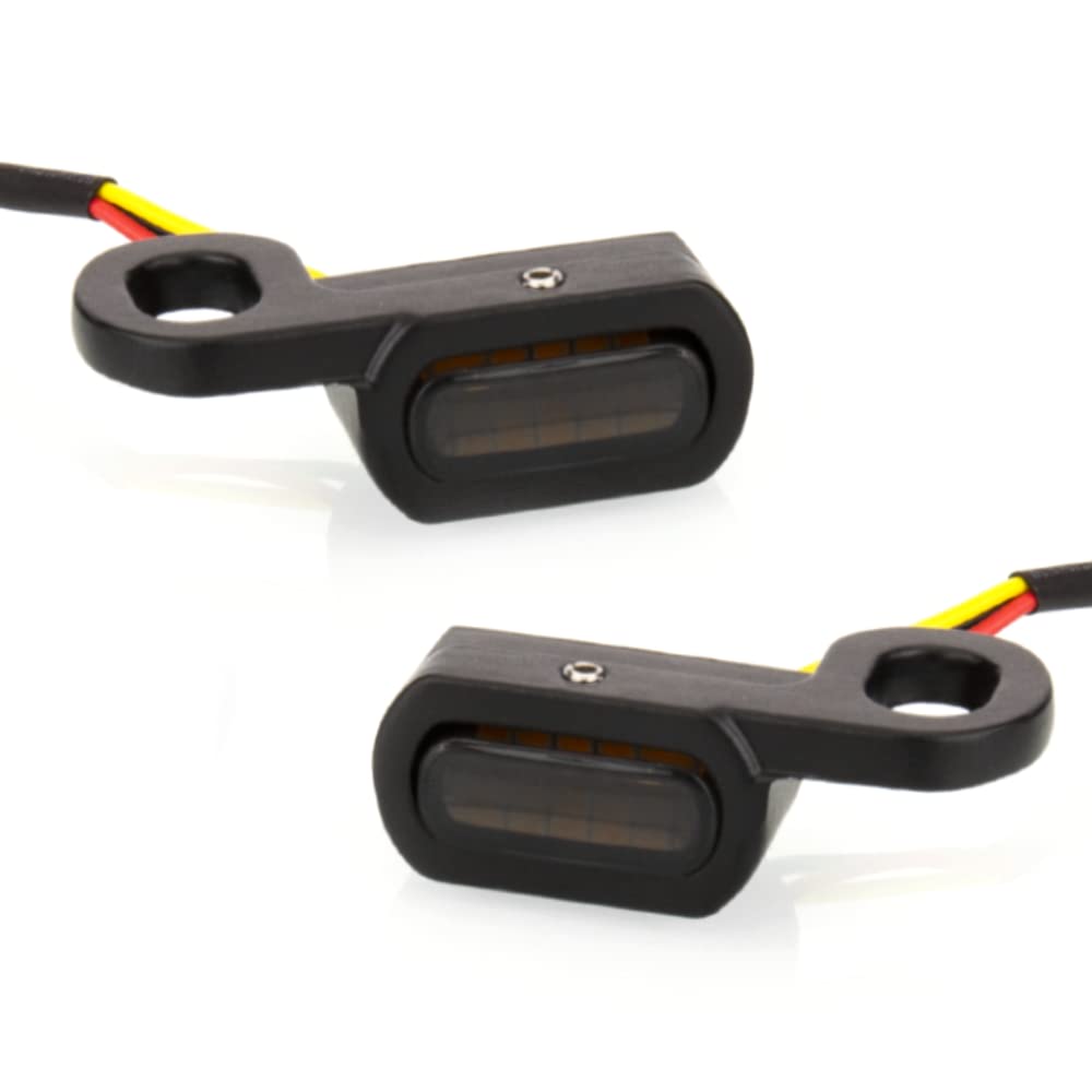 HAZAWAMini LED Turn Signals Handlebar Marker Light Motorcycle front universal 3-wire Blinkers Compatible with Harley Sportster Road King Honda Shadow Yamaha Suzuki Kawasaki (Black-Smoke Lens)