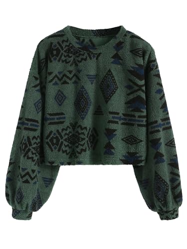 ZAFUL Women's Tribal Ethnic Graphic Cropped Knitwear Bohemian Long Sleeve Pullover Sweater Boho Drop Shoulder Knitted Top