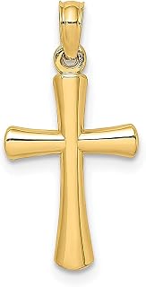 Colar de ouro amarelo 14 k com cruz chanfrada religiosa pontas redondas pingente latino elegante joias finas para mulheres presentes para ela