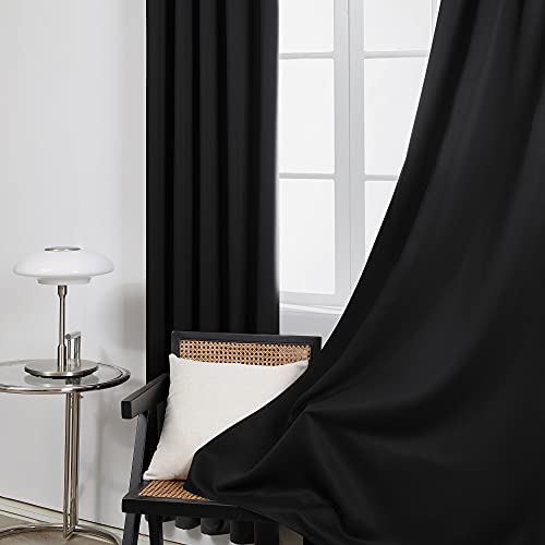 Deconovo Blackout Short Curtains, Black Rod Pocket Curtains, Curtains 45 Inch Length, 38 X 45 Inch, Sun Blocking Thermal Drapes For Living Room, Window Curtain For Bedroom, 2 Panels #TOP1