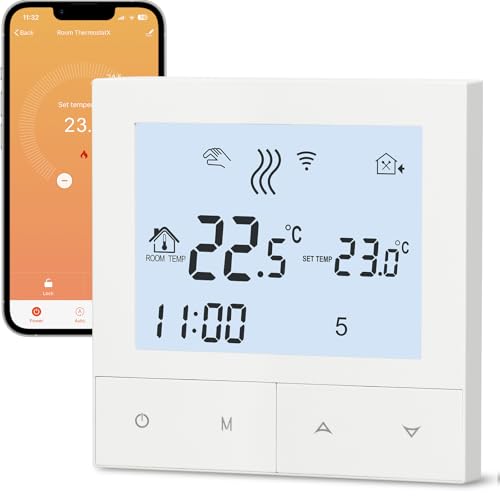 Beok Thermostat Programmable Intelligent pour Chauffage de Chaudières à gaz Chaudiere gaz Thermostat Connecté écran LCD pour Facilité de Contrôle et Programmation, TDS72WIFI-WPB