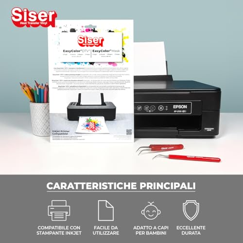 Siser Easy Color DTV Packung 5+5, thermo-transferierbare, mit Inkjet bedruckbare Folie für helle und dunkle Textilien, 5 A4-Blätter Easy Color und 5 A4-Blätter Application Tape