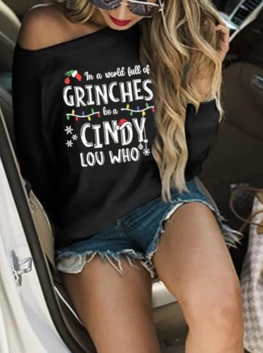 Decogiver Moletom feminino de Halloween de manga comprida estampado com ombro de fora, Grinches, XXG
