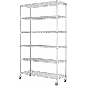 Heavy Duty Wire Storage Shelves 82″x48″x18″ Metal Shelving Unit w/Wheels, 2100 LBS Industrial Utility Steel Storage Rack, 6 Tier NSF Garage Shelving Organizer Racks for Garage Kitchen Storage Black