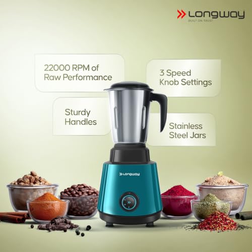 Image of Longway Super Pro Mixer Grinder | 500 Watt Powerful Motor for Grinding, Mixing, Juicing | 2 Years Warranty