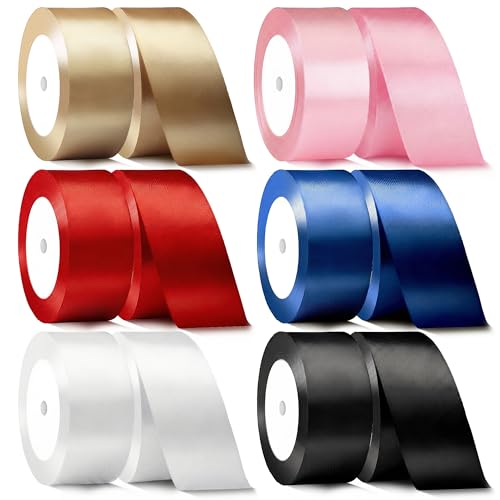 SUTOUG Satin Ribbon 1-1/2 Inch x 12 Rolls (6 Colors, 2 Rolls Each) Assorted Wide Satin Fabric Ribbon for Gift Packaging, Christmas, Wedding, Flower Bouquet, Holiday Party, Invitation