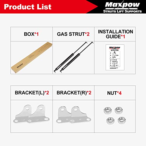 Maxpow 23 Inch 200 Lb Gas Spring Struts With L-Type Mounting Brackets, 23" 200 Pound Lift Support Springs For Heavy Duty Rv Bed Trap Door Floor Hatch Awning(Applicable For 160-220Lbs Lids) #TOP6