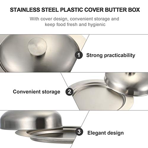 Cabilock Metal Cheese Dish Punch Bowl Stainless Steel Butter Dish With Cover Rectangular Cheese Dish Tray Butter Fresh Keeper Butter Tray Box Food Container Food Serving Cover Round Butter Plate #TOP6