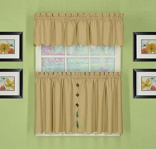 Today's Curtain, Orleans Scallop Curtain, Linen 30" Tier Pair and Tieback, 60" W x 30" L, Linen