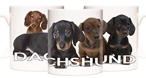 Image of KAZMUGZ Dachshund Dog Mug, 11oz Ceramic Mug with Four Cute Pictures of Sausage Dogs. Dachshund Gift