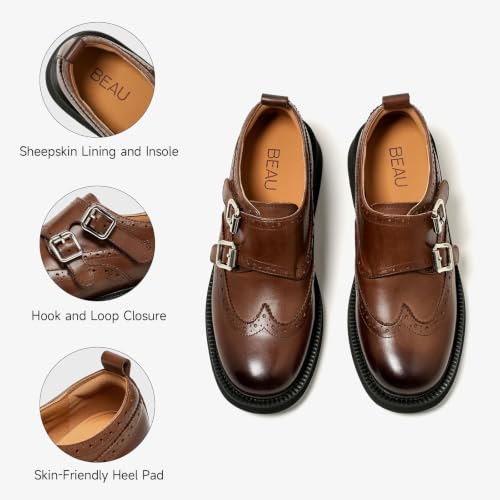 Image of BEAU TODAY Womens Leather Loafers, Monk Platform Loafer Shoes