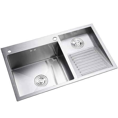 MGCtech Lavandino per Lavanderia Lavabo Lavello da Cucina A Doppia Vasca con Lavandino in Acciaio Inossidabile per Lavanderia Bagno Agriturismo (Color : Silver-A, S : 80x48x21cm)
