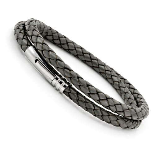 Image of CMJ London Men's Double Wrap Leather Bracelet with 316L Stainless Steel Clasp | Genuine 5mm Braided Leather Bracelet | Choice of 6 Colours | Handmade UK Men's Jewellery