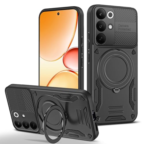 �Ή��@�� for Realme C85 Pro �g�ѓd�b�P�[�X,�Ή��@�� for MagSafe,360�x��]���}�O�l�b�g�X�^���h�t���ی�P�[�X Black