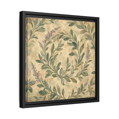 Tableau fresque antique sauge imprimé canvas 35x35cm cadre noir salon vintage