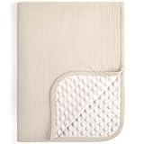 lulumoon Baby Blankets for Newborn Muslin: Thermal Minky Dotted Backing - Cotton Receiving Blanket for Baby Essential & Registry Gift 30'x40'(Ivory)
