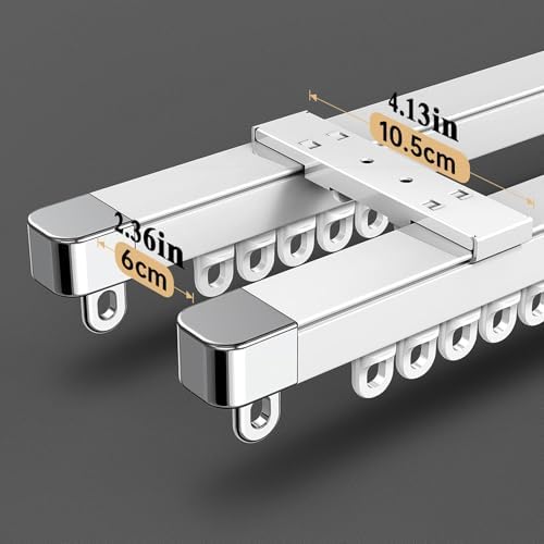 Adjustable Aluminum Ceiling Track System, Heavy-Duty Dual Row Curtain Rails for Living Room & Bedroom, Fits Parallel Bay Windows (2.65m-3.9m/8.7ft-12.8ft)