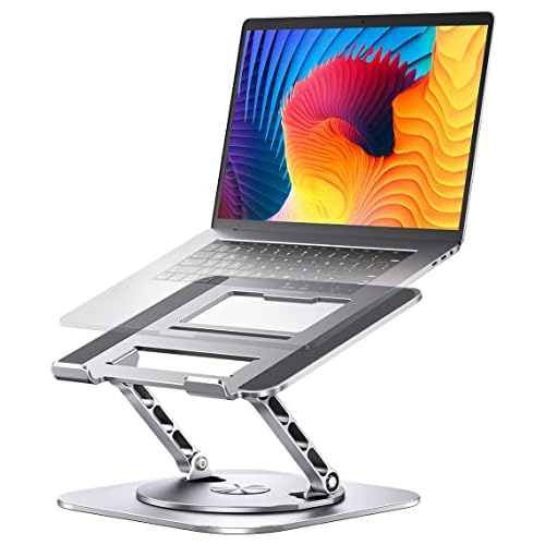 Adjustable Computer Stand with 360 Rotating Base, Ergonimic Foldable Laptop Riser for Desk Compatible with MacBook Pro/Air Notebook up to 16 Inches, Silver