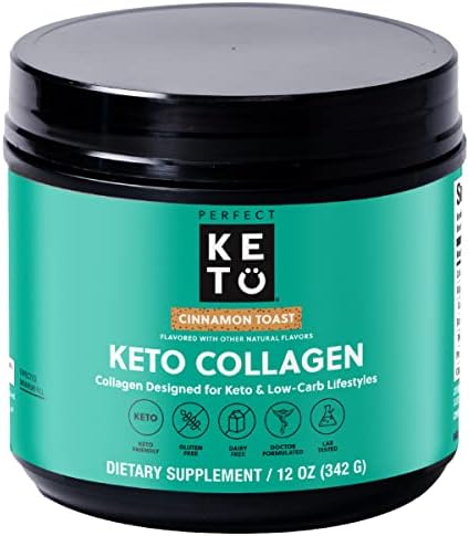 Perfect Keto Collagen Protein Powder with MCT Oil - Grassfed, GF, Multi Supplement, Best for Ketogenic Diets, Use as Keto Creamer, in Coffee and Shakes for Women & Men (Cinnamon Toast)