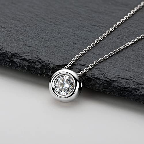 Moissanite Necklace For Women, 1-2 Ct Solitaire Pendant 925 Sterling Silver Diamond Necklaces Round D-E Color Vvs1 Clarity White Gold Plated Necklaces Mother's Day Wedding Gifts For Her (Round Solitaire -1Ct) #TOP2