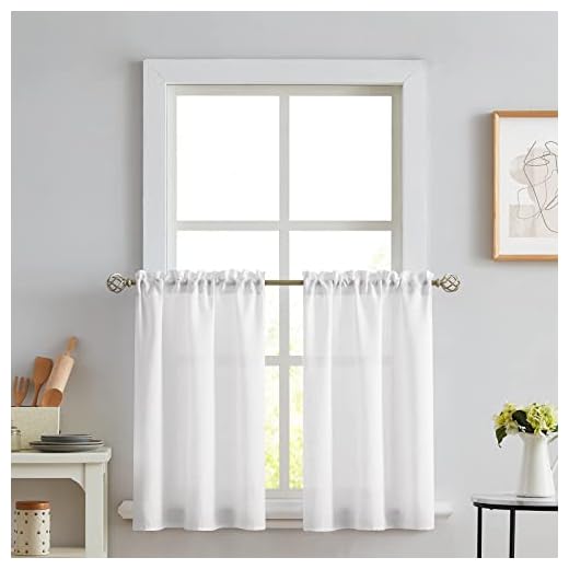 Melodieux White Semi Sheer Tier Curtains 36 Inch Length for Kitchen Cafe Bedroom Small Windows, Rod Pocket Linen Look Short Kitchen Curtain Tiers, 2 Panels