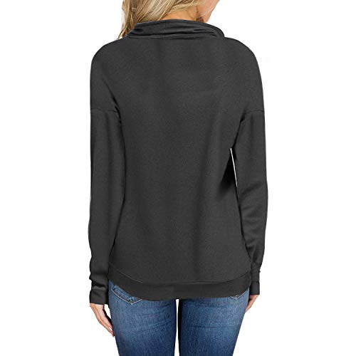 Davenil Women's Sweatshirts With Pocket Cowl Neck Sweaters Long Sleeve Pullover Casual Loose Tops With Drawstring Dark Grey S #TOP2