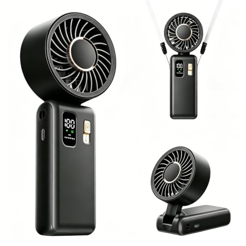 Ventilador de mano, mini ventilador portatil USB 6000mAh recargable turbo ventilador con pantalla LCD, 1-100 velocidades ajustables ventilador de mesa 180° plegable para viajes, oficina, exterior