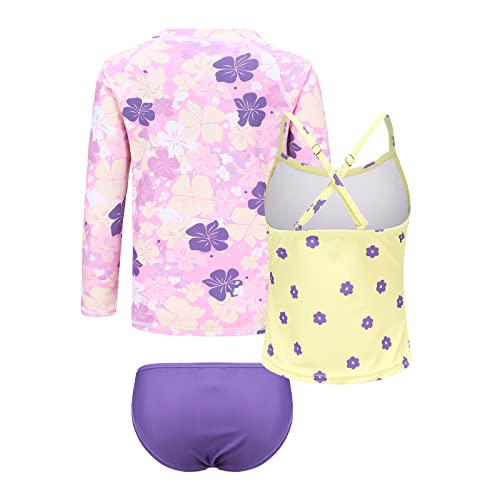 Image of Girls 3 Piece Swimsuits Set Long Sleeve Rash Guard for Girls Tankini Bathing Suits Beach Swimwear 3-16 Years
