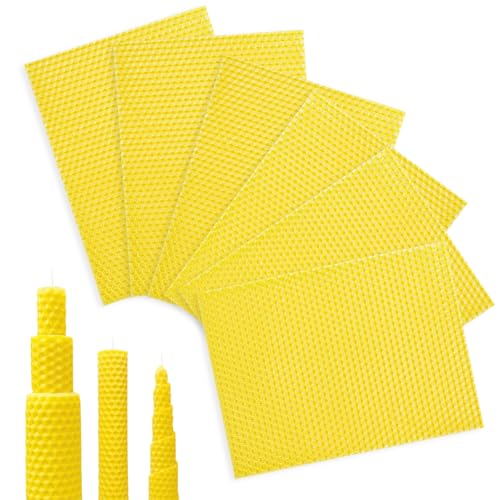6 Piezas Kit de Placas de Cera de Abeja,20×15cm Láminas de Cera de Abeja,Juego de Fabricación Velas Cera Panal para Hacer Cremas,Jabones,Fabricación tus Propias Velas y Manualidades y Pulido Muebles