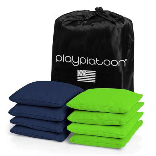 Image of Play Platoon Cornhole Bags Weather Resistant- Set of 8 Regulation Bean Bags for Tossing- Official Professional Size & Weight Corn Hole Bags Two Color All Weather Cornhole Beans Bag Set with Tote Bag