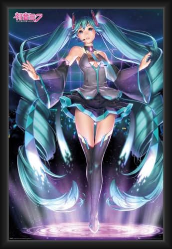 Image of BUY ART FOR LESS Officially Licensed Hatsune Miku - Projection - Framed Art Poster - 24 x 36 Inch - Sturdy Engineered Wood Frame with Plexi Glass - Ready to Hang