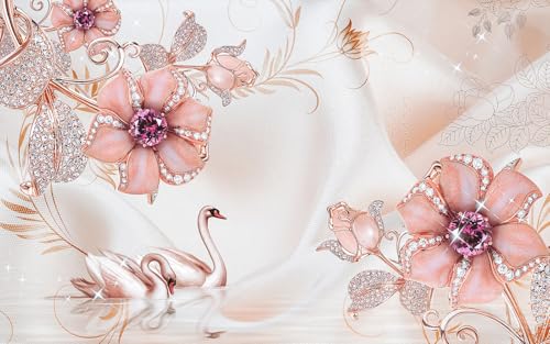 Papier peint panoramique cygnes fleurs pour grand mur vide