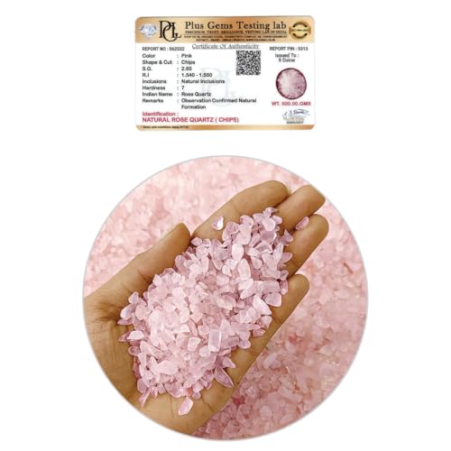 Image of Certified Natural Rose Quartz Crystal Chips 500g with Authenticity Certificate | Irregular Pebble Stones for Home Decor, Resin Art, Jewellery Making, Candle Filling, Vastu & Spiritual Healing Crystals
