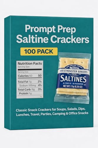 Prompt Prep Westminster Saltine Crackers, 100 Pack – Individually Wrapped Saltines, Fresh Baked Snack Crackers for Soups, Salads, Dips, Lunches & Office Snacks (Packaging May Vary)