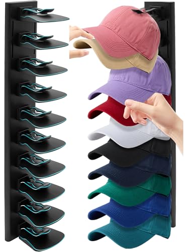 Hat Racks for Baseball Caps,Hats Rack Organizer Hold Up to 20 Hats,Hat Organizer for Baseball Caps Hat Holder Storage Display Adhesive/Wall Drilled for Wall,Door,Closet,Hat Racks for wall (1PK, Black)