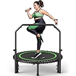 BCAN 450 LBS Foldable Mini Trampoline, 40" Fitness Trampoline with Adjustable Handle Bar, Bungees, Stable & Quiet Exercise Rebounder for Adults Indoor/Garden Workout-Green