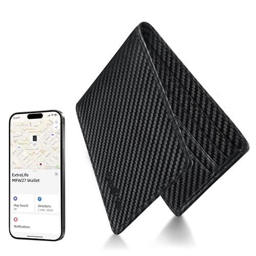 Image of Wallet for Men, Built-in Bluetooth Tracker with Apple Find My (iOS Only), RFID Blocking Bifold Mens Air Tag Wallet with GPS Tracker, Rechargeable Wallets Finder, Gift for Him, Carbon Weave