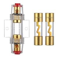 VEXUNGA AGU Sicherungshalter 80A Vergoldet Glassicherung Inline für Auto Audio Power Schutz Mit 2 Stück 80 Ampere AGU Sicherung Glasrohr