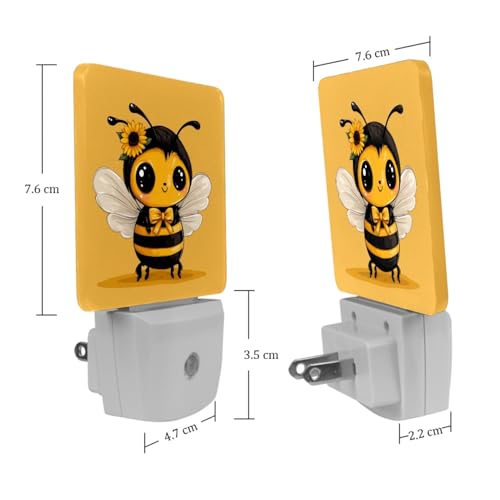 Image of NEWzone Cartoon Bee Night Light [2 Pack], Plug in Wall Led Night Lights Decor for Boys Girls Room, Dusk to Dawn Sensor Wall Lamp for Stairway /Bedroom /Kitchen /Nursery Room