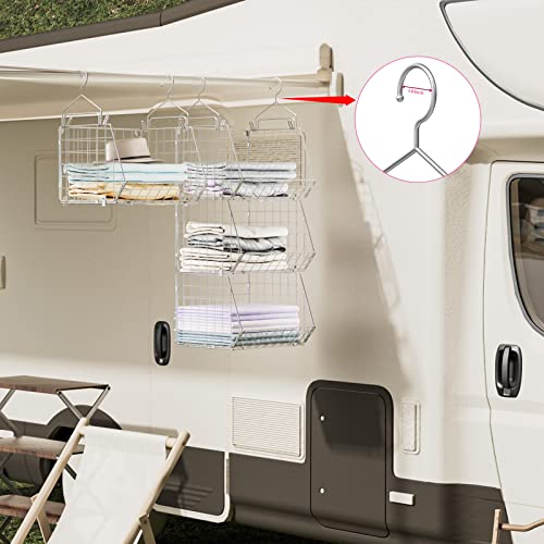 4 Tier Closet Hanging Organizer, Clothes Hanging Shelves With 5 S Hooks, Closet Organization And Storage Wire Basket Bins, For Clothing Sweater Shoe Handbag Clutches Accessories Patent Design-Silver #TOP4