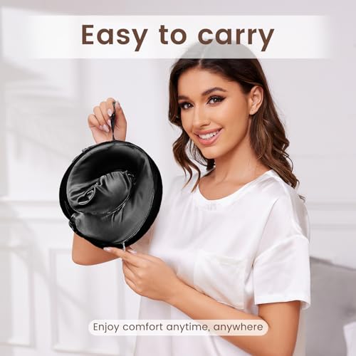 THXSILK 100% Mulberry Silk Neck Pillow for Traveling, Pure Memory Foam Travel Pillow for Airplanes, Travel Neck Pillow for Sleeping, Head and Neck Support, Neck Pillow with Storage Bag (Black) by THXSILK - Image 7