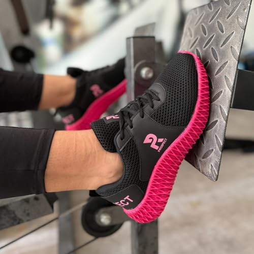 Tênis Feminino Prospect Fly Caminhada Academia Esporte Super Leve Confortável (Preto/Rosa, BR, Adult