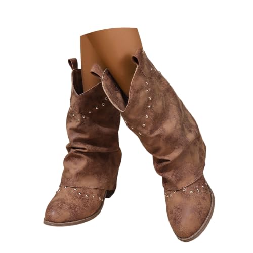 Botines de ante tipo vaquero para mujer con flecos y punta fusolada de moda boho western