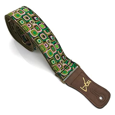 1to1 Music Vtar Guitar Strap - Green Mod 60s 70s Strap Handmade with Vegan Leather Cover
