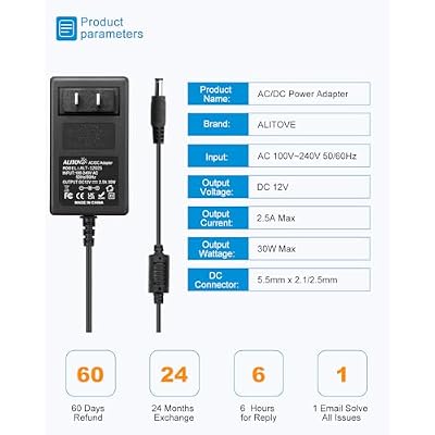 ALITOVE DC 12V Power Supply 2.5A 30W Universal AC Adapter 12 Volt 2500mA 2A Transformer 12V Power Adapter Cord 5.5 x 2.5mm DC Plug for LED Strip Lights CCTV Camera Routers Sceptre Monitor Power Cord