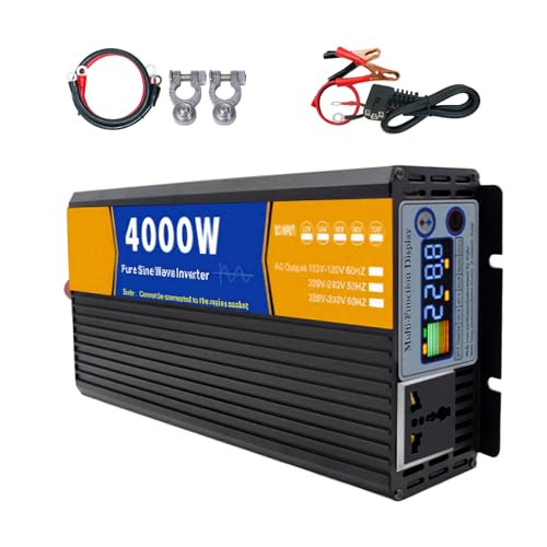 KUSOLE Inversor de Fase Dividida de Onda sinusoidal Pura de 4000 W, 12 V-72 V CC a 110 V/220 V CA para Coche con 1 Toma de CA y Pantalla LCD para Aplicaciones Fuera de la Red 48V-110V