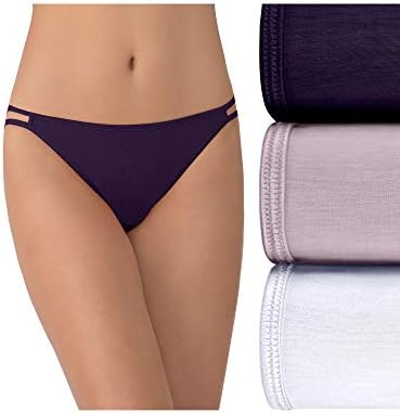 Vanity Fair Women's Illumination String Bikini Panties, Silky Stretch & Satin Trim, 3 Pack-Sangria/Earthy Grey/White, 8