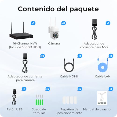 Miniatura 10 de Camcamp Kit Camaras De Vigilancia, 8x Ptz Camara Vigilancia Wifi Exterior, Seguimiento Automático, Visión Nocturna En Color, Grabación 24 7, 16ch Nvr Con Memoria Local De 500 Gb, Audio Bidireccional