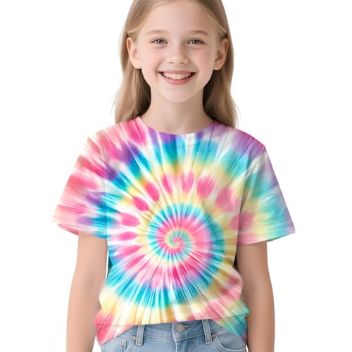 Image of Kids Neon Tie Dye Shirt for Boys Girls Tie-Dye T-Shirt Hippes Tshirt Senior Children Tee Size 6-16 Years Age