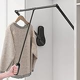 LDIW 120° Kleiderschranklift, Kleiderlift für Schrankbreite Schwenkbare Ausziehbare Kleiderstange zum Herausziehen Garderobenlift, Breite Regulierbar,Schwarz,890 to 1210mm